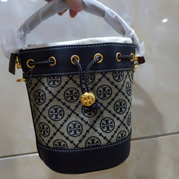 Tory Burch Handbags - New Tory Burch Women's Navy T Monogram Mini Bucket Bag One Size